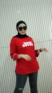 T-shirt kaos wanita semi oval lengan panjang 7/8 ukuran oversize