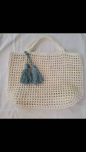 กระเป๋าเชือกฟอก ลายโปร่งเล็ก ( แบบถือ ) กระเป๋าเชือกฟอก กระเป๋าวินเทจ กระเป๋าHandmade กระเป๋ามินิมอล กระเป๋าถัก