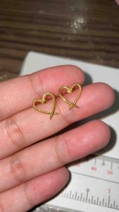 PAWNABLE 18K Saudi Gold Open Heart(Half Twisted-designed) earrings(Lightweight open back/Small lock)