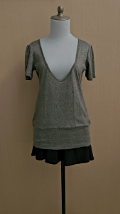 atasan kaos wanita hitam gold L cewek lengan pendek MEWAH vneck blouse lowback cute