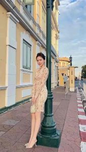 K385 : เดรสสั้นเเขนยาวผ้าเน็ตเพิ่มความสวยในทุกสัดส่วน