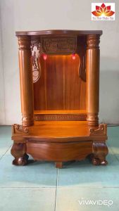 Bàn thờ thần tài ông địa cột tròn trơn 60 x 60 x 88cm - Gỗ Tràm bông vàng