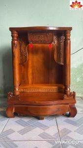 Bàn thờ thần tài gỗ tràm cột tròn trơn 60 X 81cm - Gỗ Tràm bông vàng