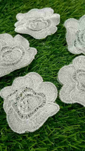 5pcs 7cm Silver Gray Embroidery Flower Patch Applique Sew On Fabric DIY Dress Bag Shoes Craft Decor