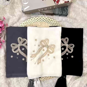 Hijab segi empat paris jadul bordir pita besar bunga coquette jambul premium