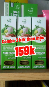 Combo 3 tuýp Kem đánh răng thảo dược NONI giảm hôi miệng hiệu quả sạch trắng răng giảm ố vàng sạch mảng bám không chứa flour tốt cho răng niềng