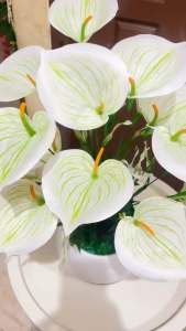 BUNGA HIAS BUNGA MEJA CANTIK  bunga aron panda bunga lili kayla kuntum 18  berikut vas bola bunga artificial