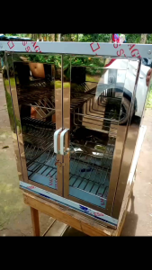 Stainless Dish Cabinet with Glass Door 2 layer racks (small)