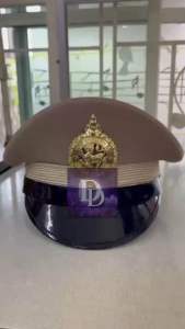 หมวกราชการชายสีกากี กำนัน-ผู้ใหญ่บ้าน หน้าสิงห์โลหะ งานพรีเมี่ยมพร้อมซองกันเปื้อน