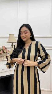 Terlaris Daster Panjang Semata Kaki Kekinian Dress Rayon Halus Lengan 3/4 Motif Salur Busui Bumil Daster Gamis Adem Nyaman