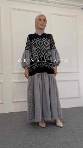 RYNA DRESS BLACK MIX GREY - DRESS TENUN - KEMEJA T ENUN - COUPLE TENUN