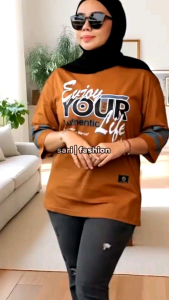 FashionityID - Kaos Atasan Wanita Oversize Motif Terbaru [ Enjoy your Life ] Cotton 20s