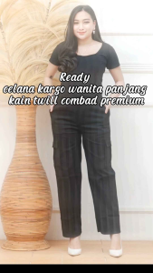 Celana Wanita Panjang Cargo Standar Dan Jumbo Kian Twill Combad Stricth Import Model Ban Banan
