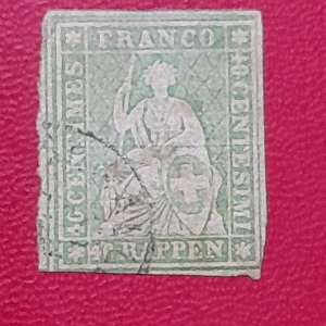 Prangko Swiss Kuno Langka Jadul Helvetia Tahun 1854 USED