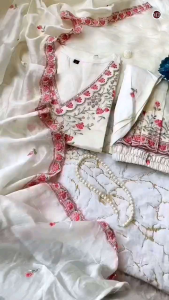 Soft Chanderi Kurti With Embroidery Sequence Neck work & Sharara with Embroidery Work with Chanderi Embroidery Work 3 Piece Kurti Set for women