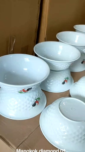 (PAKET 12PCS/1 LUSIN) MANGKOK AYAM JAGO DIAMOND JUMBO PUTIH TEBAL & ANTI PECAH FOOD GRADE BPA FREE