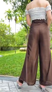 กางเกง4สาย(สีพื้น)ผ้าสปันเรยอน ทรงแหวกขา ผ้านิ่มพริ้วใส่สบาย