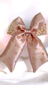 elegant satin pearl studded hairbow ( big size 5"x7"inches)
