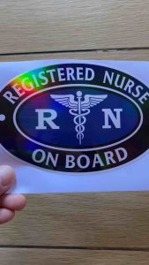 FANATICO  Registered NURSE on BOARD Vinyl CAR Stickers RN On Call Stickers Outdoor Sticker Waterproof Laminated Vinyl Sticker