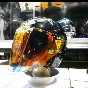 Paket Ganteng Helm KYT Galaxy solid Black metalic & Visor Venom Iridium Red