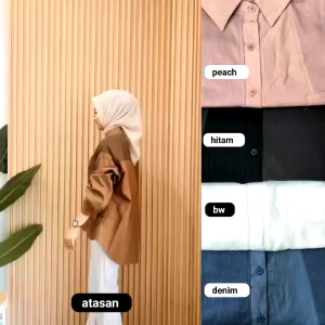 Atasan Kemeja wanita katun Poplin premium kombinasi knit terbaru