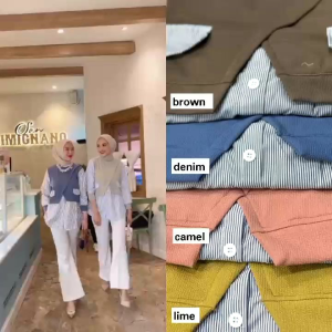 Atasan Katun Salur Mix Knit Wanita Terbaru