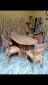 Meja Makan Oval 6 Kursi Kaki Salur Murah Terbaru