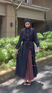 Minji Midi Dress Korean Style 2 In 1 - Long Tunik Tali Pinggang