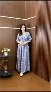 COD || Terbaru Kanaya Dress Hawet | Daster Panjang Kancing Motif Terbaru | Gamis Rayon Lengan Pendek Viral termurah