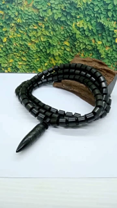 Kalung tasbih kayu kelor hitam motif marjan C383