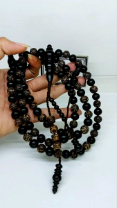 tasbih kayu galih kelor hitam kombinasi liwung size 10 mm