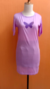 midi dress wanita ungu muda lilac M L cewek lengan pendek santai homedress