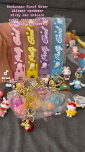 Gantungan Kunci Mobil Tas Motif Water Glitter Kirby Unicorn Karakter Lucu Keychain 3D Acrylic