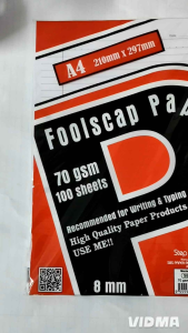 SBS0014 A4 70gsm Foolscap Paper 100 Sheets 210mm x 297mm 8mm Ruled Stationery
