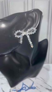 Windy Crystal Bow Stud Earrings Anting Tusuk Pita Ribbon Coquette Kristal Ceko Anyam Handmade Fashion