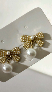 Anting Korea Big Ribbon Pearl Mutiara Aksesoris Perhiasan Wanita Jewelry Earring Blink