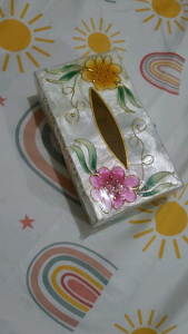 Capiz Tissue Box (Rectangle) with Flower Design