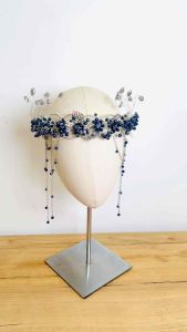 Mahkota juntai tiara headpiece pengantin warna navy model novia