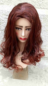 Wig Cosplay Blonde Pirang Panjang Cokelat Kemerahan Ikal Gelombang Tanpa Poni Hengfeng Hair