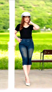 Celana Legging Jeans Wanita 7/8 Jumbo Stretch Denim Pinggang Full Karet