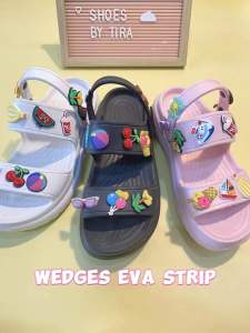 SHOES BY TIRA Wedges strip EVA import + jibitz/sandal baim wanita import/sandal wanita ala ala korea terbaru import/sandal sepatu wanita bahan EVA import