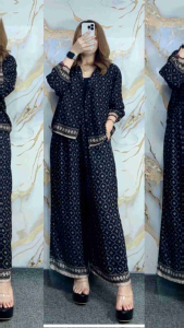 ONE SET CROP SETELAN CELANA KULOT WANITA HIGHTWAIST LENGAN 7/8 RAYON PREMIUM BUSUI FRIENDLY KANCING - SETELAN MOTIF CELANA KULOT BARU