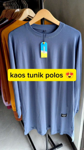 Atasan Tunik Wanita Denim Polos & Kaos Tunik Wanita Lengan Panjang Karet Kerut Bahan Katun Combed 24s