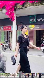 Chân váy dài xẻ tà sau dáng suông chữ A đơn giản cá tính phong cách sang trọng