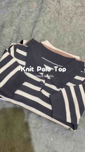 RYU Crop Knit Stripe Salur Rajut Korean Style