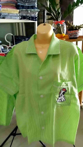 p+p ชุดนอนผ้าชิโนริ คอปก แขนสั้น ขาสามส่วน ฟรีไซส์