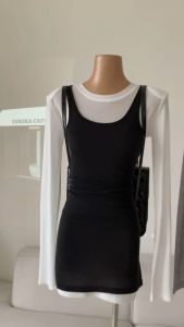 เสื้อแขนยาวมีฟองน้ำเสริม + เดรสกล้ามสีดำ 420บ่ืส่งฟรี 🇰🇷 WG.WE