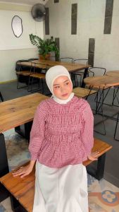 Cheries Blouse Dada Kerut Motif Kotak - Atasan Wanita Cantik Casual