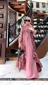 gamis set hijab organza jaguar mix ceruty premium