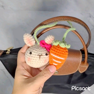 Gantungan Tas Rajut Kelinci Wortel Bag Charm Crochet Rabbit Carrot